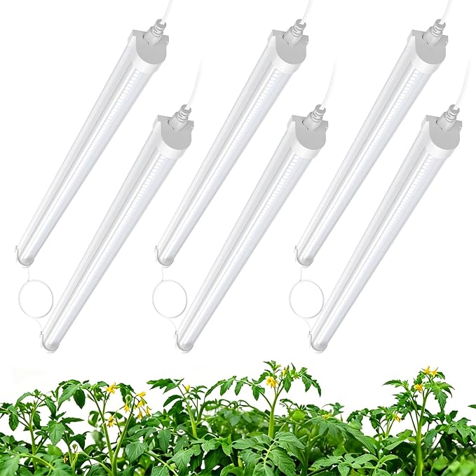 JESLED Plant Grow Lights, 2FT 5000K Full Spectrum Daylight White, 144W(6 X 24W,900W Equivalent), Linkable Grow Light Strips for Indoor Plants, Seed Starting, Greenhouse, Growing Shelf, 6-Pack