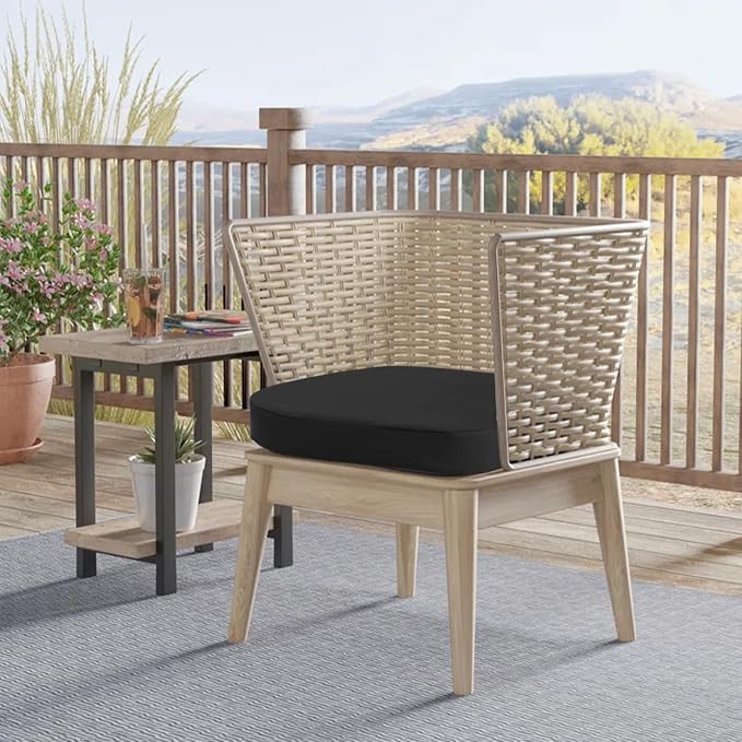idee-home Outdoor Chair Cushions Set of 4, 17" x 17" Thick D-Shaped Patio Furniture Outdoor Seat Cushions Waterproof with Ties, Dining Pads