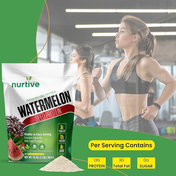 Watermelon Seed Protein Powder - Plant-Based Protein with Magnesium, Iron, and Antioxidants - Ideal for Post-Workout Recovery & Sustainable Nutrition - 21 Servings (16 oz / 454g)
