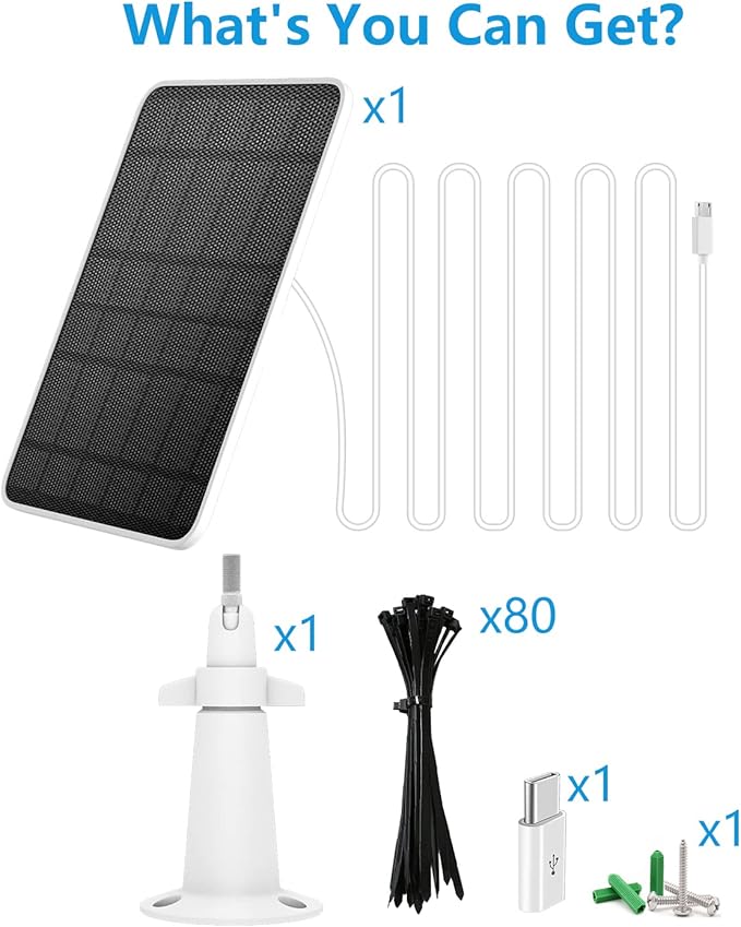 Solar Panel Charger Compatible with Eufycam 3/3C/2C/2C Pro/E40/E20/2/2 Pro/E/L20/L40/Solo/SoloCam Spotlight, 5W Solar Panel for Eufy Camera, Micro USB & USB-C Port, 9.8ft Cable, P65 Waterproof, 1 Pack