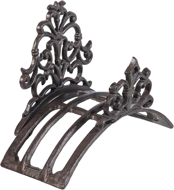 MyGift Wall Mounted Garden Hose Holder, Decorative Vintage French Floral Scrollwork hose Reel Hanger, Dark Coffee Cast Iron Water Hose Storage Rack