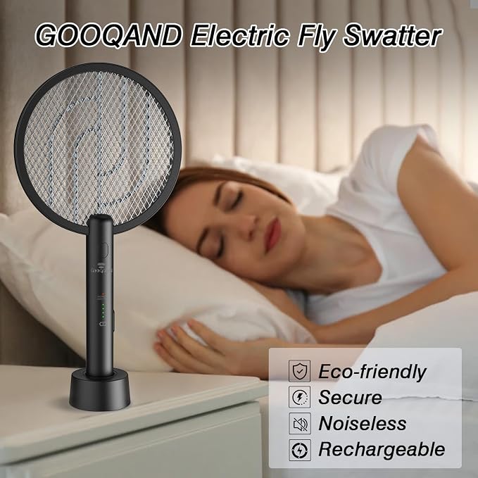 Bug Zapper Racket, 2 in 1 Mode Fly Swatter USB Rechargeable, 4000V Electric Fly Zapper with 3 Layer Safety Mesh，Electric Racket for Kitchen, Home, Garden and Outdoors