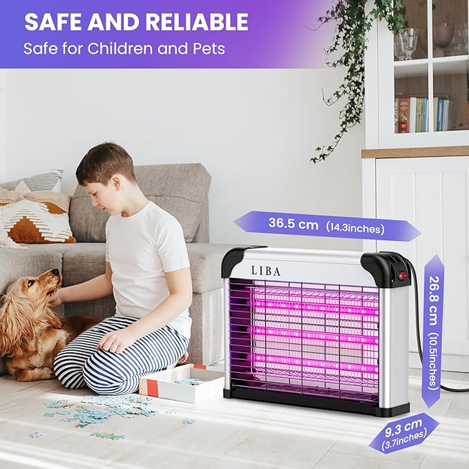 LiBa LED Indoor Bug Zapper, Electric Mosquito Killer Fly Zapper with Dual UV Wavelength Attraction, High Voltage Fly Trap Mosquito Trap Over 10-Year Lifespan LED Bulbs Light, Safe for Kids/Pets