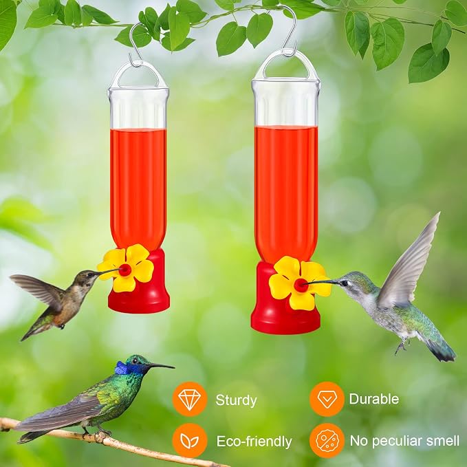 Sunnyray 6 Pcs Small Hummingbird Feeder for Outdoors Mini Plastic Feeders with S Hook and Cleaning Brush for Outdoors Window Hanging