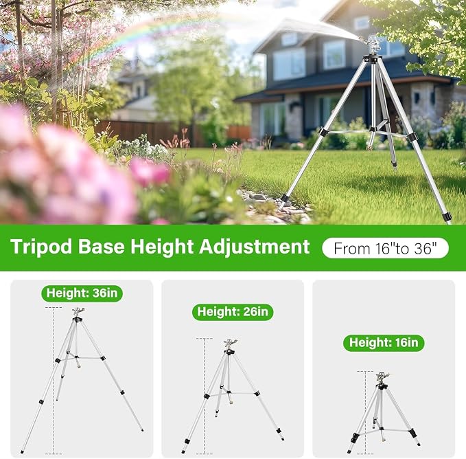 Heavy Duty Impact Sprinkler on Tripod Base,2 Pack 36 Inch Tripod Sprinkler with Brass Nozzle for Yard Large Area,Extra Tall 360 Degree Rotating,Waters Up to 80 Ft,Legs Extend Up to 36"