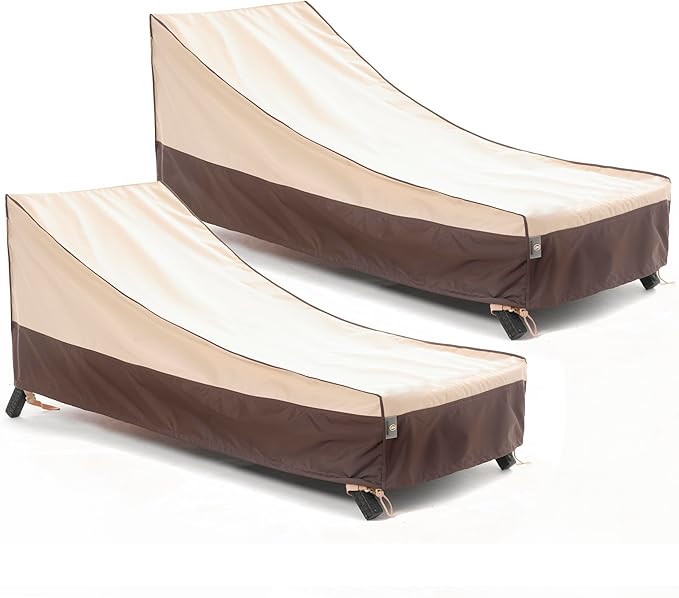 F&J Outdoors Heavy Duty Waterproof UV Resistant Patio Chaise Lounge Chair Cover, 2Pack, 79"Lx30"Wx30"H, Beige+Coffee