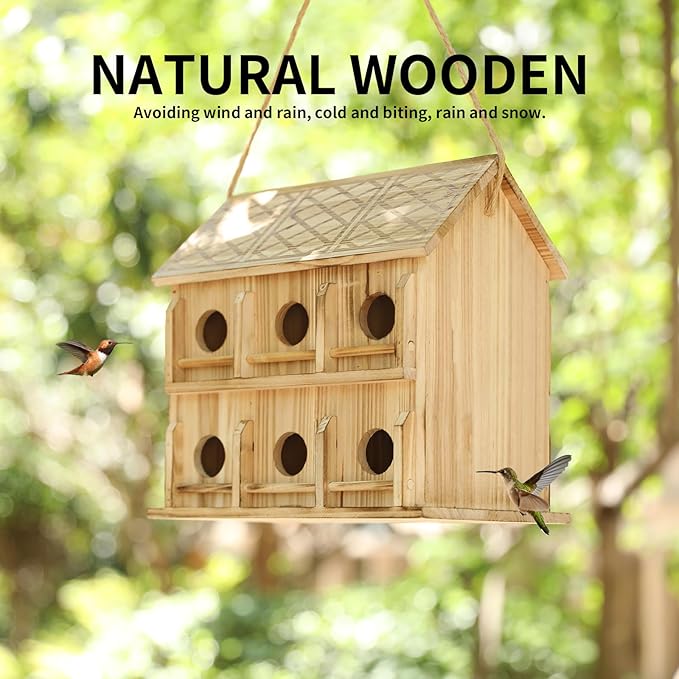 Bird Houses for Outside,12 Hole Bird House Room for 12 Bird Families - Large Wooden Outdoor Birdhouse Hanging for Bluebirds Hummingbirds Garden Decor