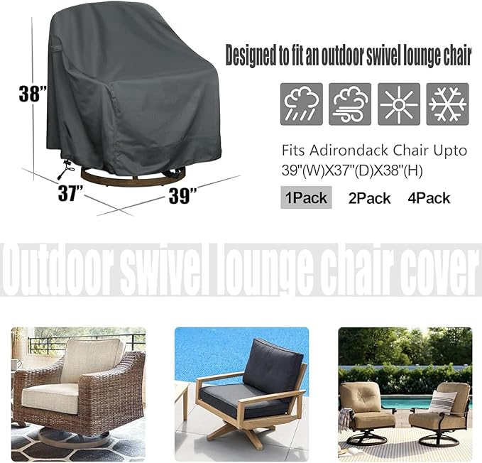 Outdoor Swivel Lounge Chair Cover 1 Pack,Waterproof Heavy Duty Outdoor Patio Furniture Covers (39"W x 37"D x 38"H)