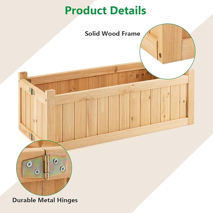 Giantex 27.5” Raised Garden Bed - Wooden Planter Box, Outdoor Folding Rectangle Planter w/Removable Bottom, Premium Drainage System for Herbs, Fruits, Flowers, Succulents, Simple Assembly