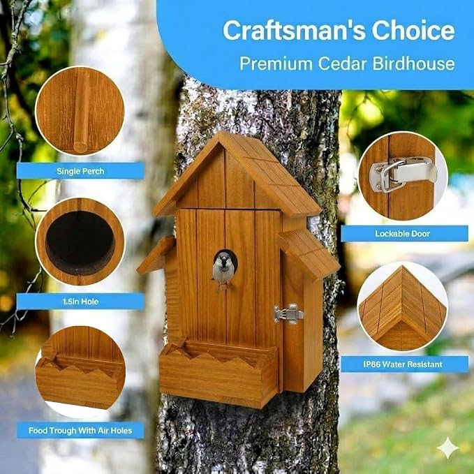 Bird House with Camera, 1080p HD Bird Houses for Outside with Nest Auto Capture Photo & Video, Smart Bird House with Camera Solar Powered 2.4G WiFi & App Notify in Real Time Dark Color (Dark, Normal)