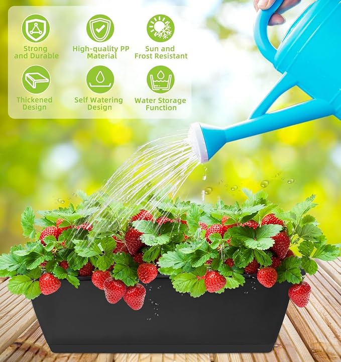 LOCONHA Window Box Planter, 7 Pack Plastic Vegetable Flower Planters Boxes 17 Inches Rectangular Flower Pots with Saucers for Indoor Outdoor Garden, Patio, Home Decor