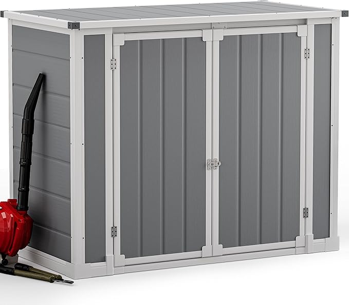 DWVO 41 Cu.ft Outdoor Storage Shed, 4.7x2.5 FT Horizontal Resin Tool Shed with Hydraulic Gas Rod and 3 Locks for Garden, Trash Cans, All-Weather Outdoor Storage, Lockable, Gray