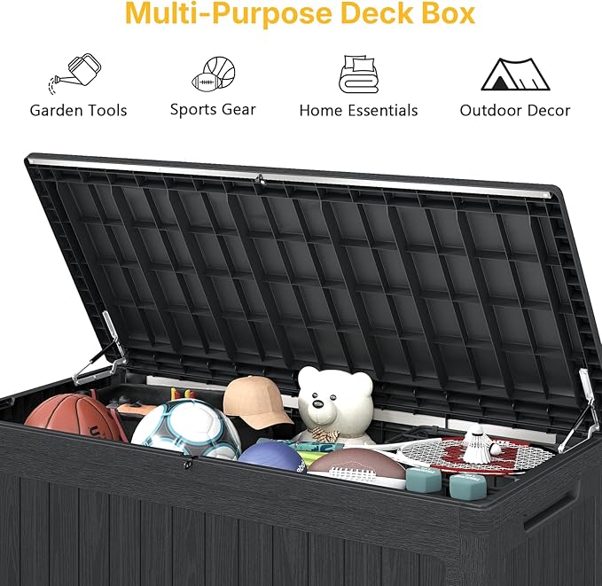 Skepphlay 260 Gallon Deck Box Extra Large, Outdoor Storage Box Lockable, Patio Storage Box Waterproof and UV Resistant, 440lbs Load Capacity for Garden, Patio, Pool (Black)