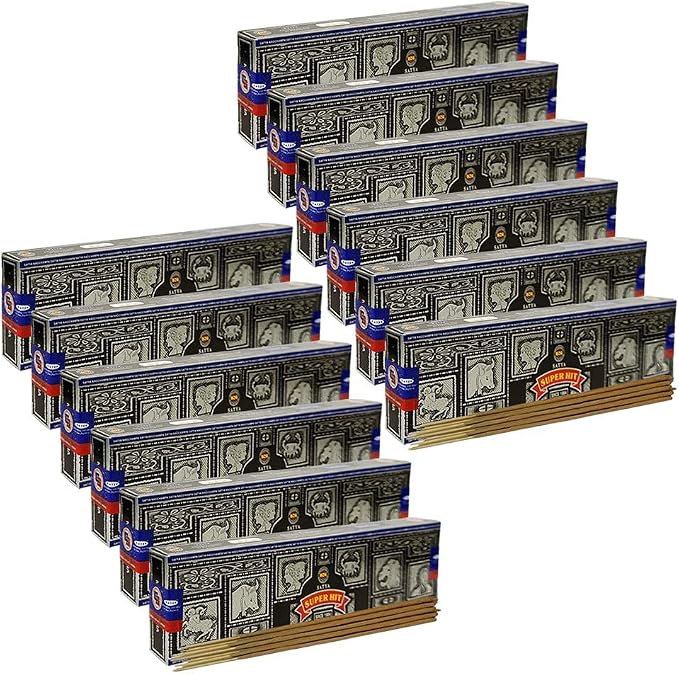 Super Hit Incense Sticks 40g and Holder Bundle - Pack of 12 (Approx 480 Sticks)