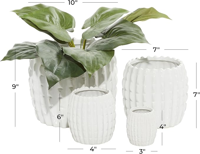 Deco 79 Ceramic Indoor Outdoor Planter Small Planter Pot, Set of 4 Planters 9", 7", 6", 4"H, White