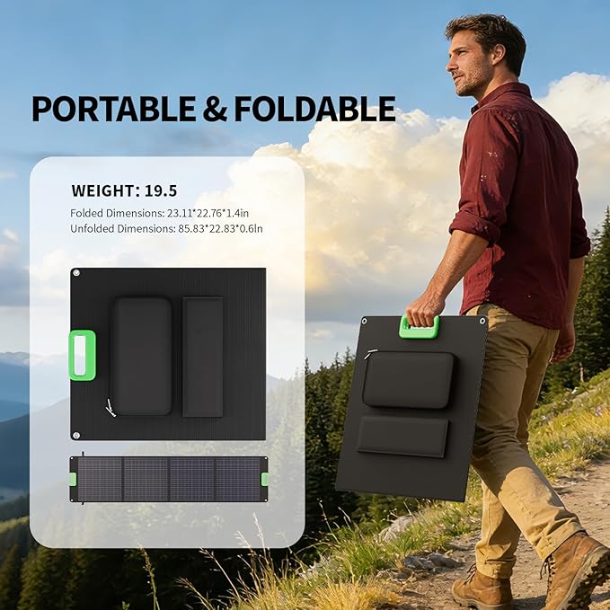 200W Portable Solar Panel for Power Station, 23.5% High Efficiency ETFE Foldable Solar Charger with 4 Kickstands, IP65 Waterproof MC4 Output for Outdoor Camping, RV, Blackout