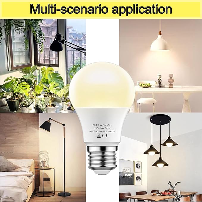 Grow Lights Bulbs for Indoor Plants Full Spectrum，LED Grow Light Bulb A19，Plant Light Bulbs E26 Base，12W Grow Bulb 100W Equivalent, for Indoor Plants，Flowers, Garden (DA-A19, A19-4PACK)