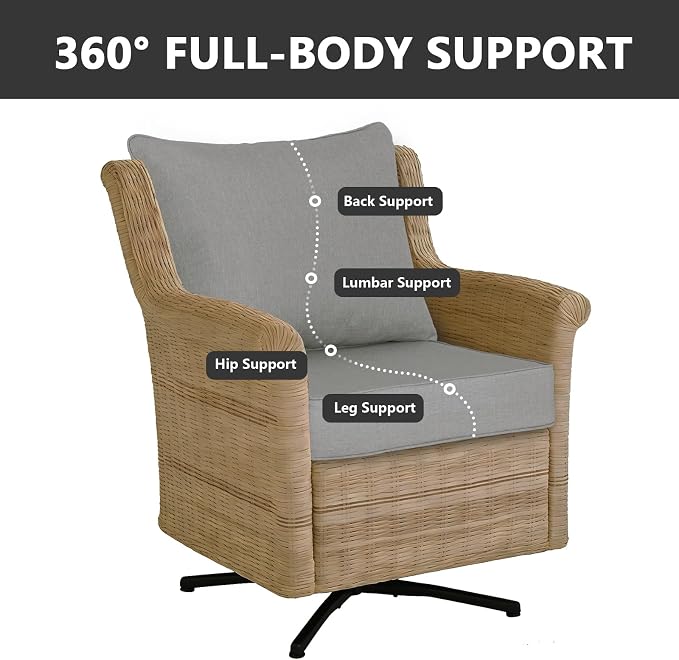 Goodgoods 22x24 inch Outdoor/Indoor Deep Seat Patio Cushions Set of 2 Resilient Foam Filling Water-Proof Stain-Resistant UV Resistant Weather Resistant Deep Seat Bottom Light Gray
