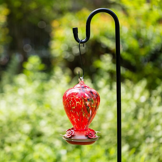 Gifts for Mom 34OZ Hand Blown Glass Hummingbird Feeders for Outdoors Hanging, with Ant Moat Humming Bird Feeders, Porch Backyard Decor Gifts for Women (Floral Balloon) | LaElvish Garden Gifts for Mom 34OZ Hand Blown Glass Hummingbird Feeders for Outdoo...