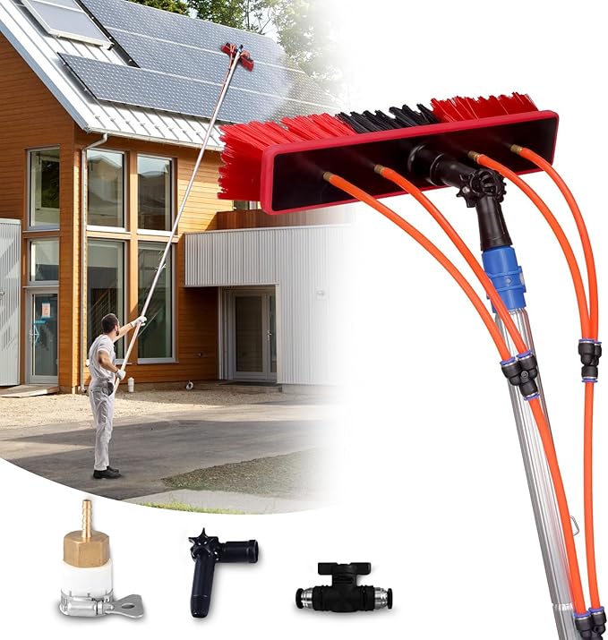 40FT Water Fed Pole Kit Adjustable Solar Panel Cleaning Kit Cleaner Tool for Window Glass Roof Outdoor Glass Brush Window Washing Equipment (40FT)