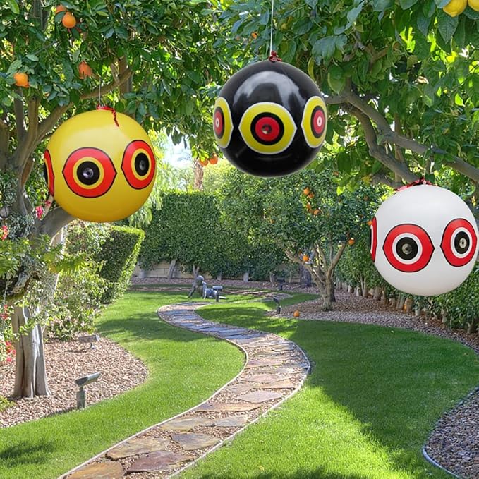 MorTime 3PCS Balloon Bird Repellent, 24" Inflatable Decoy with Reflective Eyes to Deter Birds from Garden, Pool, and Outdoor Areas