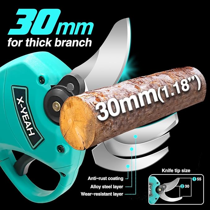 Electric Pruning Shears Set - Cordless Garden Shears with 21V Brushless Motor, 2 * 2000mAh Batteries and Charger Kit