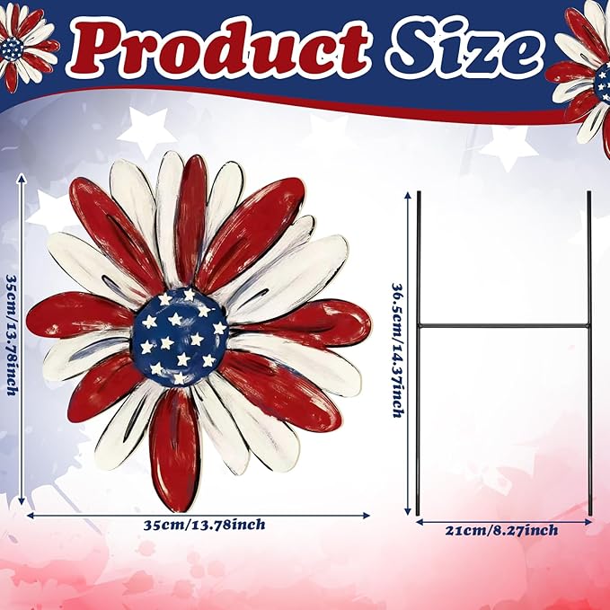 Weysat 4th of July Decoration Outdoor Metal 250th Anniversary Yard Sign Freedom Patriotic America Daisy Garden Stakes Independence Day Lawn Porch Decor for Home Pathway Front Door Yard Patio Decor