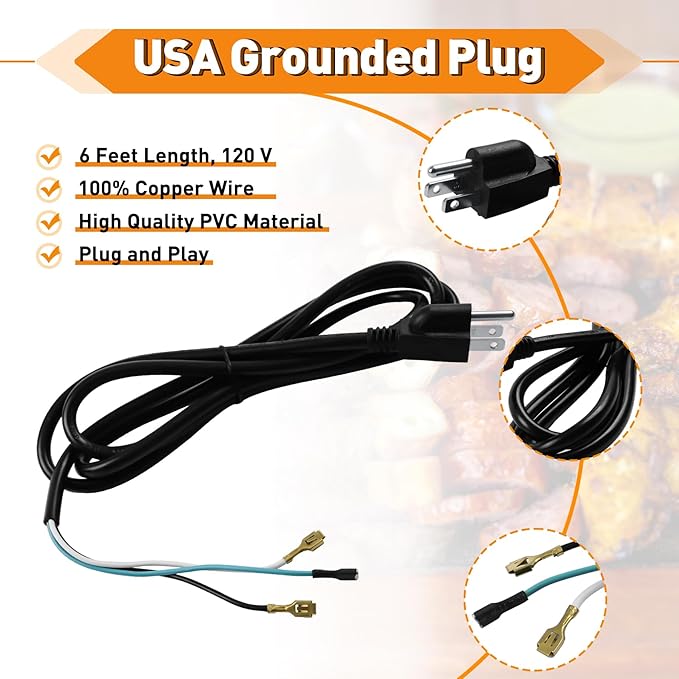 110V Power Cord for GMG Green Mountain Grill Jim Bowie & Daniel Boone 110V Choice Model Pellet Grills, P-1091 Power Cord Replacement Part for GMG DB/JB Choice Wood Pellet Grills