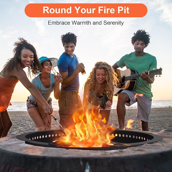 Smokeless Fire Pit Ring, 43 inch Outer/39 inch Inner Heavy Duty Large Solid Steel Firepit Liner for Outside Wood Burning, DIY Campfire Ring Above or In-Ground for Outdoor