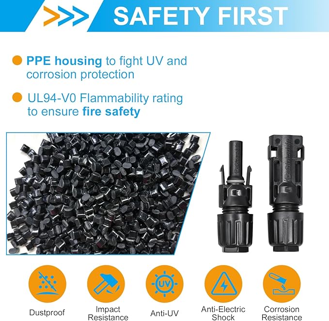 8AWG Solar Panel Connector 10mm2, 1500V IP68 Waterproof 70A PV Plug Tinned Copper Pins,5 Pairs