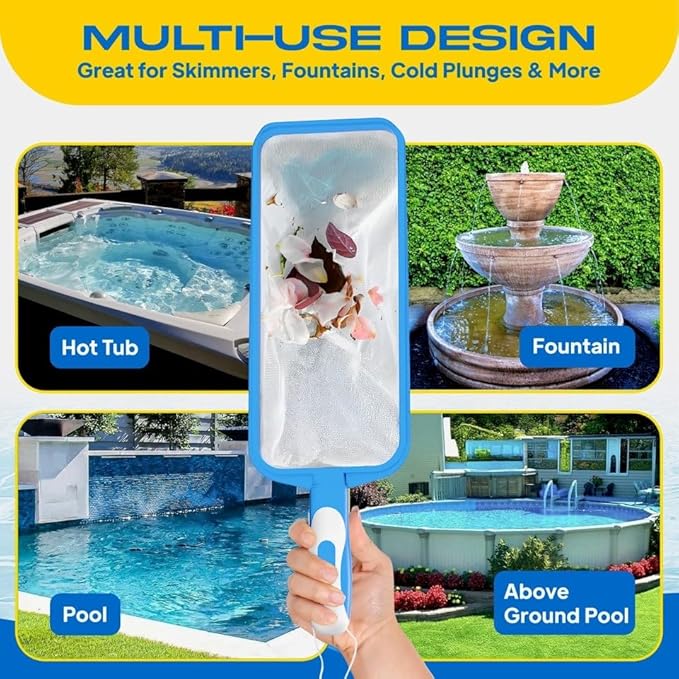 The Skimmie Neptune Net & Swim-N-Scoop Fine Mesh Pool Skimmer Nets Deep-Bag Leaf Rakes for Pools, Spas, Fountains & Cold Plunges Handheld Skimmers for Surface and Floor Cleaning. *Pole NOT Included