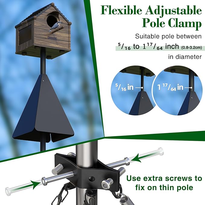 Upgraded Squirrel Baffle with Dual Defense, Squirrel Proof for Bird Feeder Pole Outside, Bird Food House Guard for Shepherd Hook, Raccoon Stopper, Rust Chew Proof Heavy Duty Galvanized Steel
