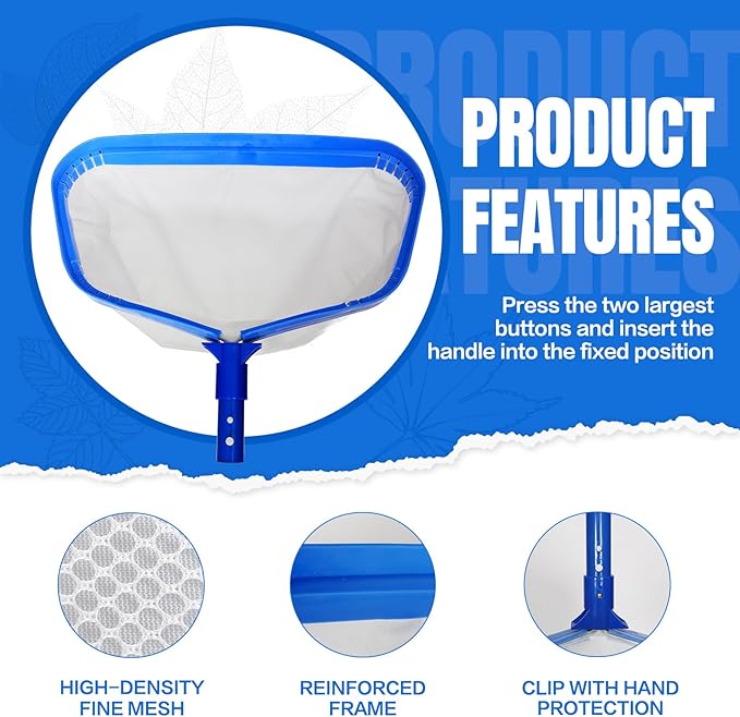 joyhalo Pool Skimmer Net with Pole, 2.5FT-10FT Adjustable Aluminum Pole & Fine Mesh Pool Net,Larger Capacity Skimmer Leaf nets for Cleaning Leaves, Debris