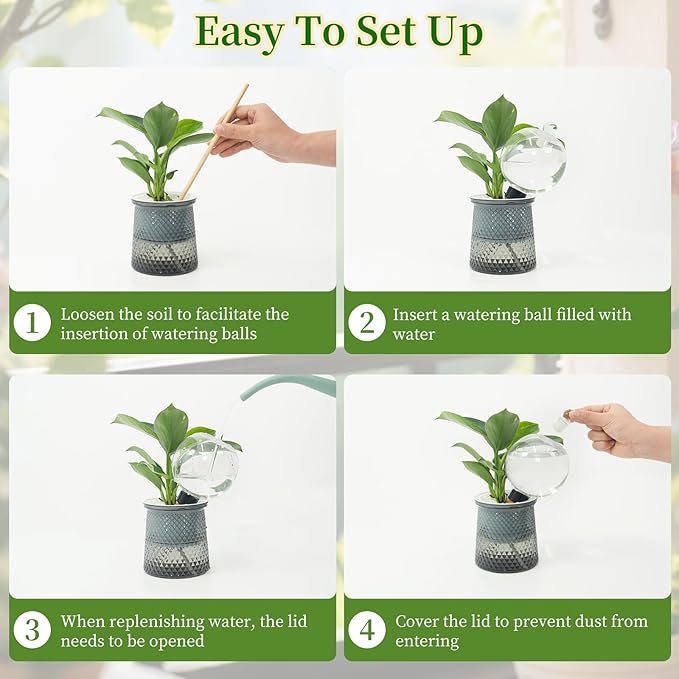 2pcs Plant Self Watering Globes with Covers, Plastic Water Bulbs Top Fill, Plant Watering Devices System Slow Release Terracotta, Water Spikes Stakes for Indoor(2)