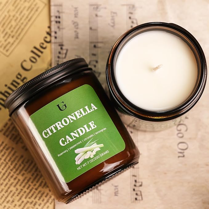 4 Packs Citronella Candles Outdoor, Natural Soy Wax Citronella Scented Jar Candle for Summer, 7oz Large Lemongrass Candle, 50 Hours Burn Time, Indoor and Outdoor Candles for Patio, Garden & Camping