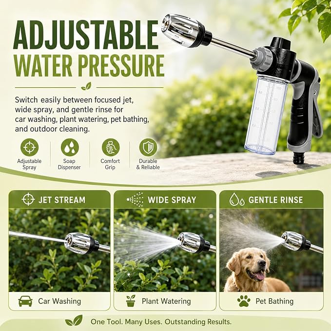 Hose Pressure Washer, 3 Spray Modes & Foam Hawk for Car Washing, Patios, & Furniture Cleaning, Universal and Easy to Install