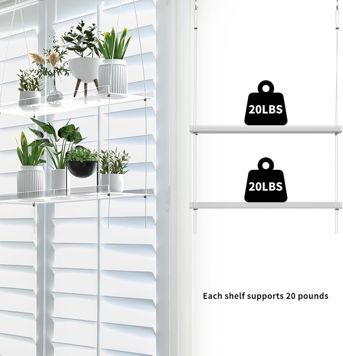 Jolitac Acrylic Window Boxes Plant Shelves for Windows, Acrylic Hanging Window Plant Stand, Indoor Wall Hanging Plant Display Shelves (Clear, 2-Tier)