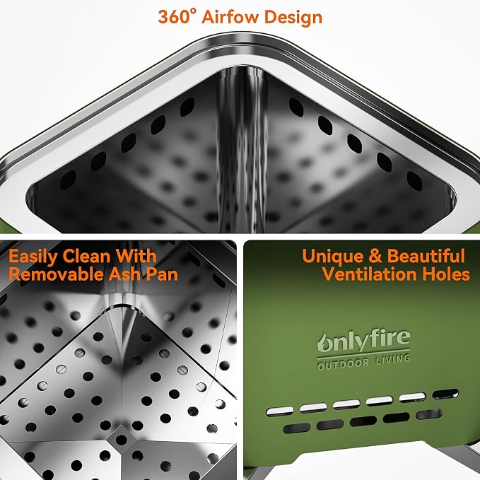 2-in-1 Smokeless Fire Pit with Pot Bracket & Carry Bag, Portable Camping Stove, Wood Burning Mini Tabletop Fireplace for Patio Backyard RV Tailgating, Green 7.8", #FP051
