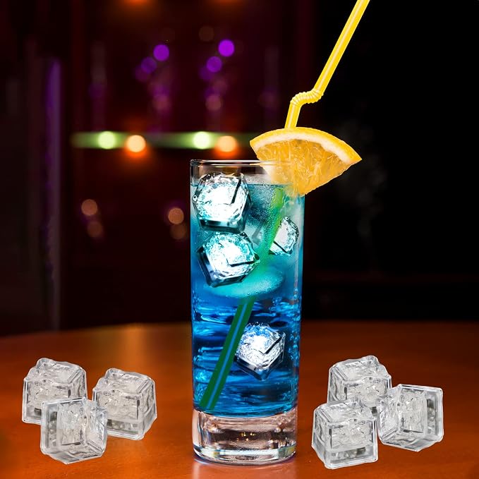 Light Up Ice Cubes for Drinks, LED Ice Cubes Liquid Activated, Glow in The Dark Waterproof Ice Cubes for Home Bar Supplies Summer Party Wedding Decor (White-12PCS)