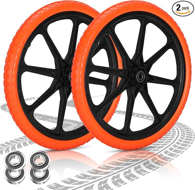 Upgraded 20x1.95" Flat Free Tires Compatible with rubbermaid Wheelbarrow Wheels, 20" Flat Free Tires with 5/8" and 3/4" Bearing Replacement for rubbermaid Cart Wheels/Big Wheel Utility Carts