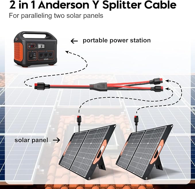 10AWG Anderson Y Splitter Cable Solar Panel Connector Branch Parallel Adapter Cable for Portable Solar Generator Power Station Compatible with GZ Jackery High Power Pole Port Connector