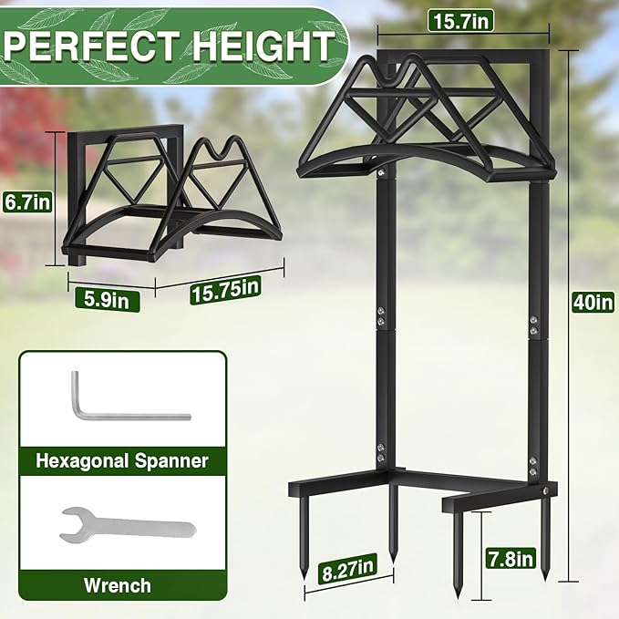 Qatsrin New Garden Hose Holder, Heavy Duty Freestanding Water Hose Holder Stand Holds 160-feet Hose, Detachable Hose Storage Reels Hanger Rack for Outside Yard Lawn Farm