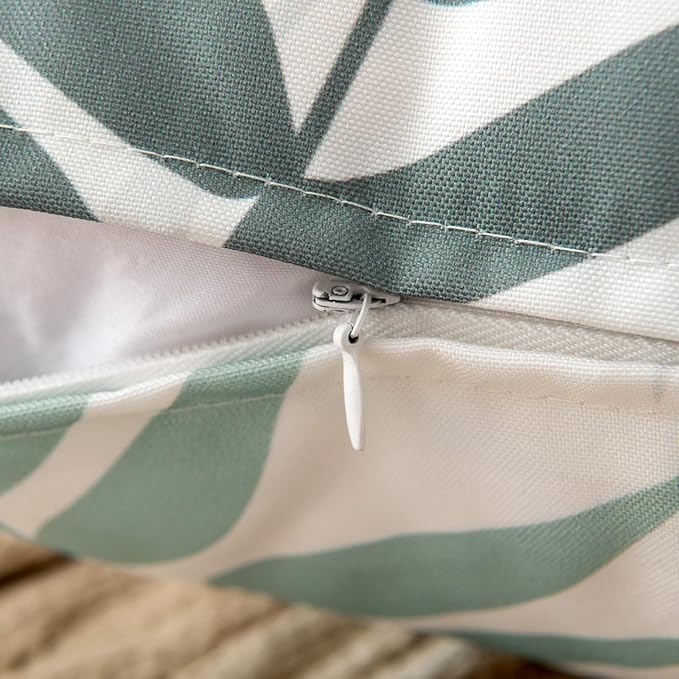 MIULEE Pack of 2 Decorative Outdoor Waterproof Throw Pillow Covers Patio Pillow Cases Natural Leaves Pattern Spring Square Cushion Shams Shell for Garden Balcony Couch 20x20 Inch, Greyish Green