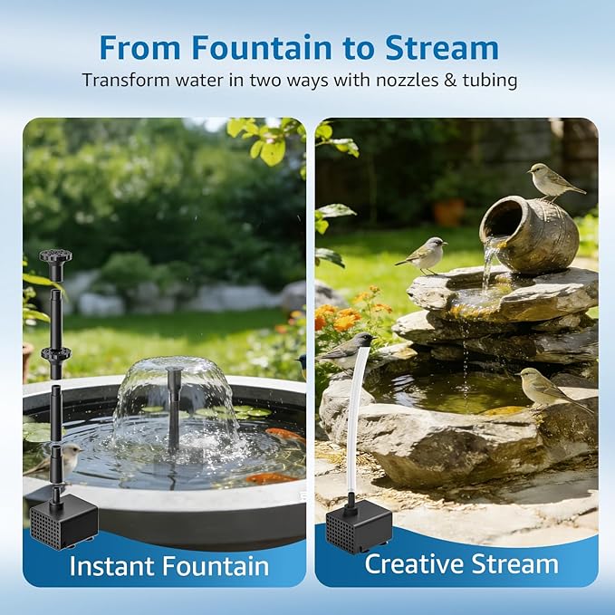 Solar Bird Bath Fountain Pump, 7.5W Outdoor Solar Water Fountain Pump for Bird Bath with 7+ Spray Modes & 5ft Tubing, DIY Solar Powered Water Pump for Garden, Ponds, Pool and Fish Tank