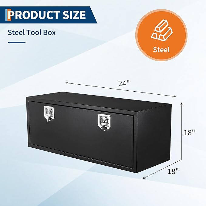 Heavy Duty Underbody Truck Tool Box - Black Steel Storage Tool Chest Organizer with Lock & Keys, Weather Resistant Secure Tool Storage for Pickup Truck Bed, RV, Trailer, Utility Vehicle