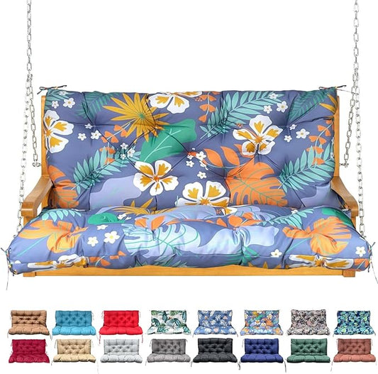 Porch Swing Cushion with Backrest,Waterproof Bench Cushion for Outdoor Furniture,2-3 Seater Replacement Thickened Swing Cushion with Ties,Patio,Outdoor,Backyard and Garden (Flower,60x40)