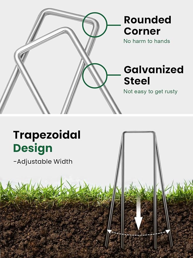 GROWNEER 100 Pack Landscape Staples 12 Inch 11 Gauge Heavy Duty Hot-Dip Galvanized Steel Garden Stakes U-Shaped Weed Barrier Spikes Metal Ground Pins for Lawn and Yard Landscaping
