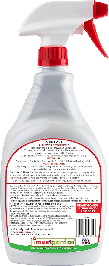 I Must Garden Deer Repellent: Spice Scent Deer Spray for Gardens & Plants – Natural Ingredients – 32oz Ready to Use