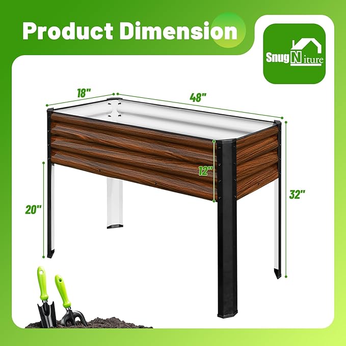 SnugNiture Raised Garden Bed with Legs, 48×18×32in Outdoor Metal Elevated Raised Planter Box for Backyard, Patio, Balcony