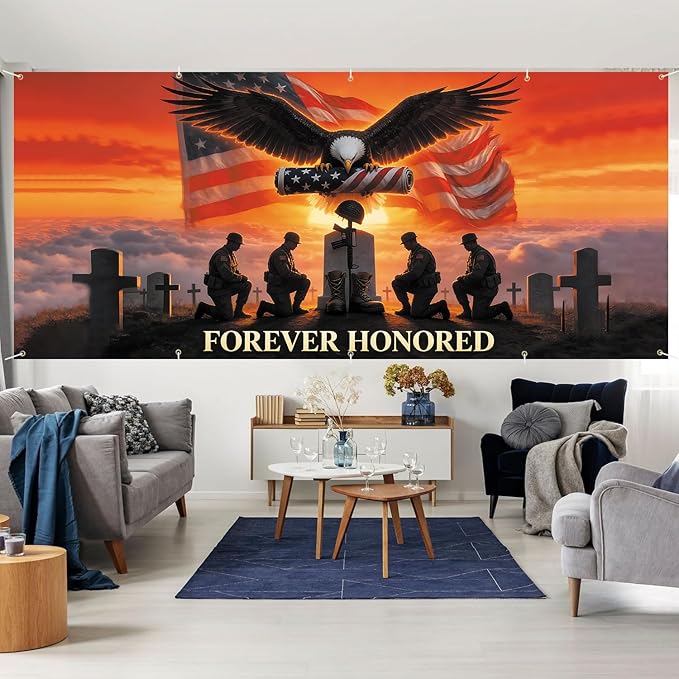 7 * 16FT Eagle USA Flag Memorial Day Garage Door Cover Decorations Independence Day Garage Door Banner for Outdoor Indoor Patriot Party Photography Backdrop